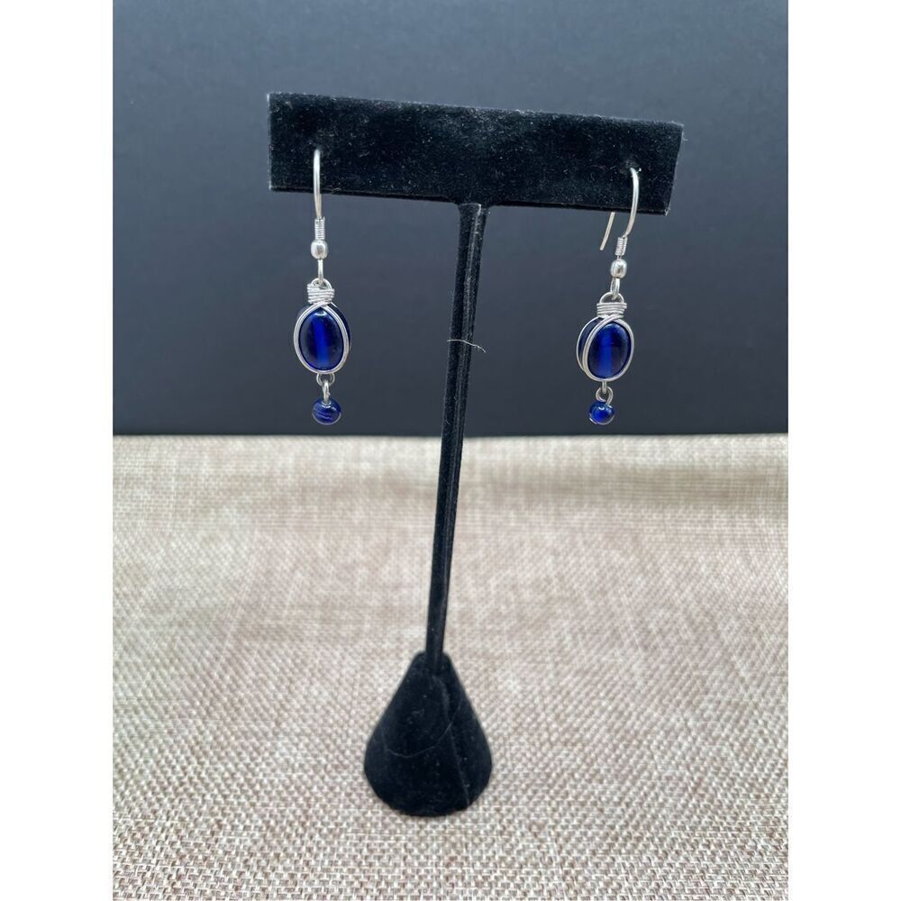 Earring Bundle 2 Pair Silver Pierced Earrings Blu… - image 2
